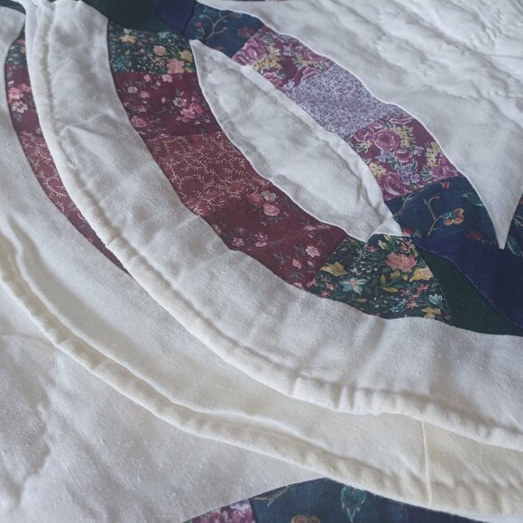 Vintage Full-Size Quilt Double Wedding Rings + 2 Pillow Shams (Colcha) - Picture 9 of 12